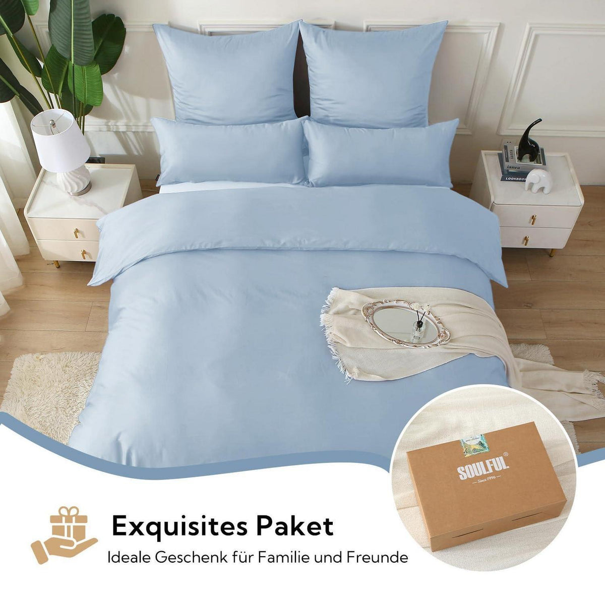 Satin Bettwäsche Set 220x240 Hellblau – Kühlend