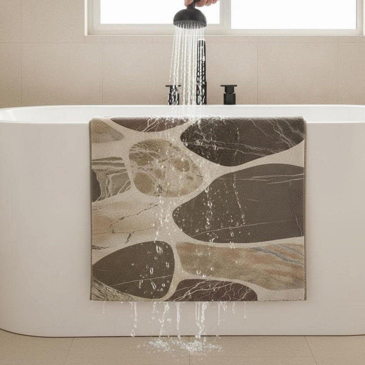 Rutschfeste Duschmatte 120x140 cm – Steinmuster & Zuschneidbar
