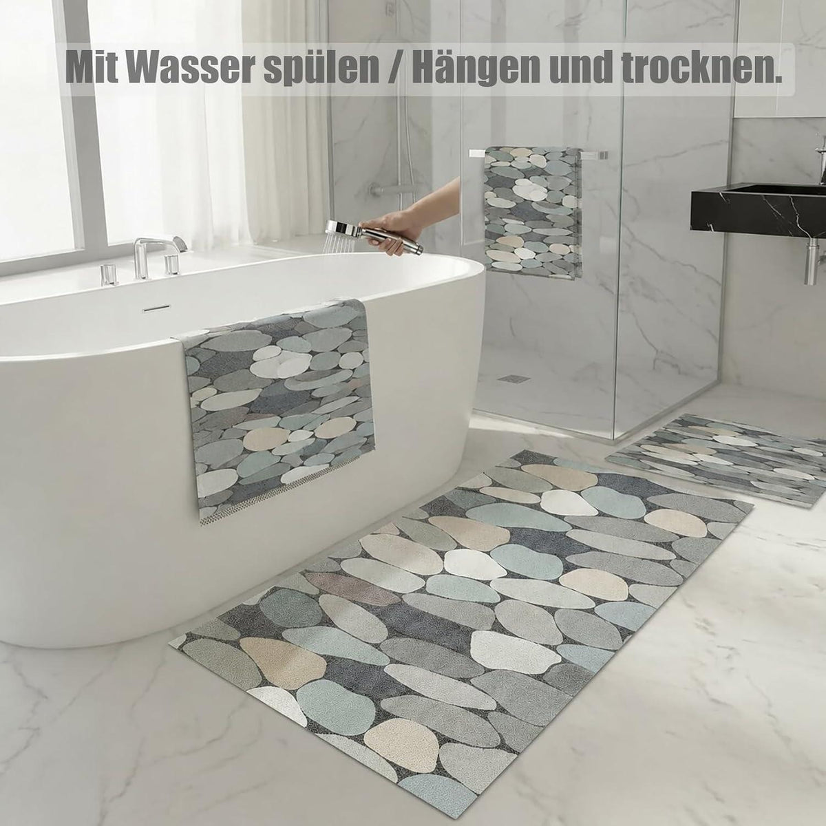 Rutschfeste Duschmatte 100x150 cm - Steinmuster & Antirutsch
