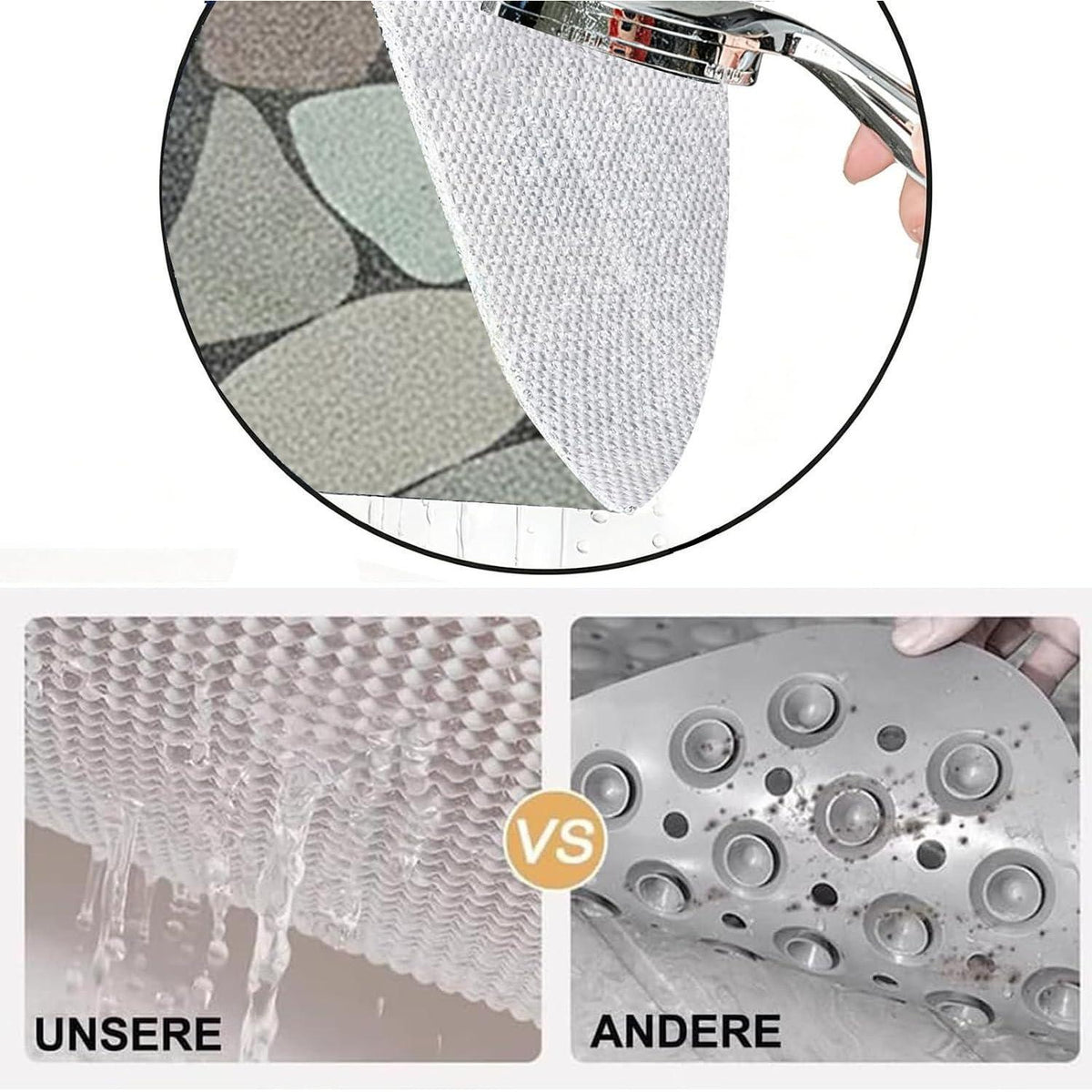 Rutschfeste Duschmatte 80x150 cm - Steinmuster & Komfort