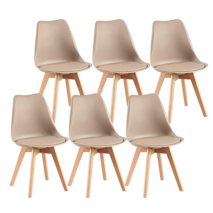Skandinavischer Esszimmerstuhl Retro, Buchenholz, Beige/Khaki (6er Set)