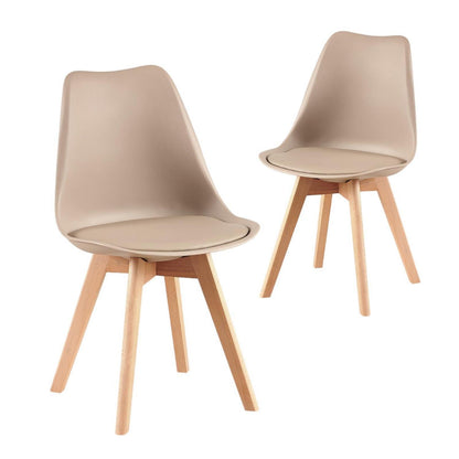 Skandinavischer Esszimmerstuhl Retro, Buchenholz, Beige & Khaki (2er Set)