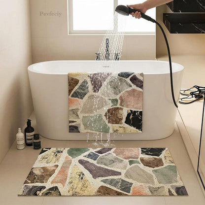 Rutschfeste Badematte 120x150 cm - Steinmuster Duschmatte