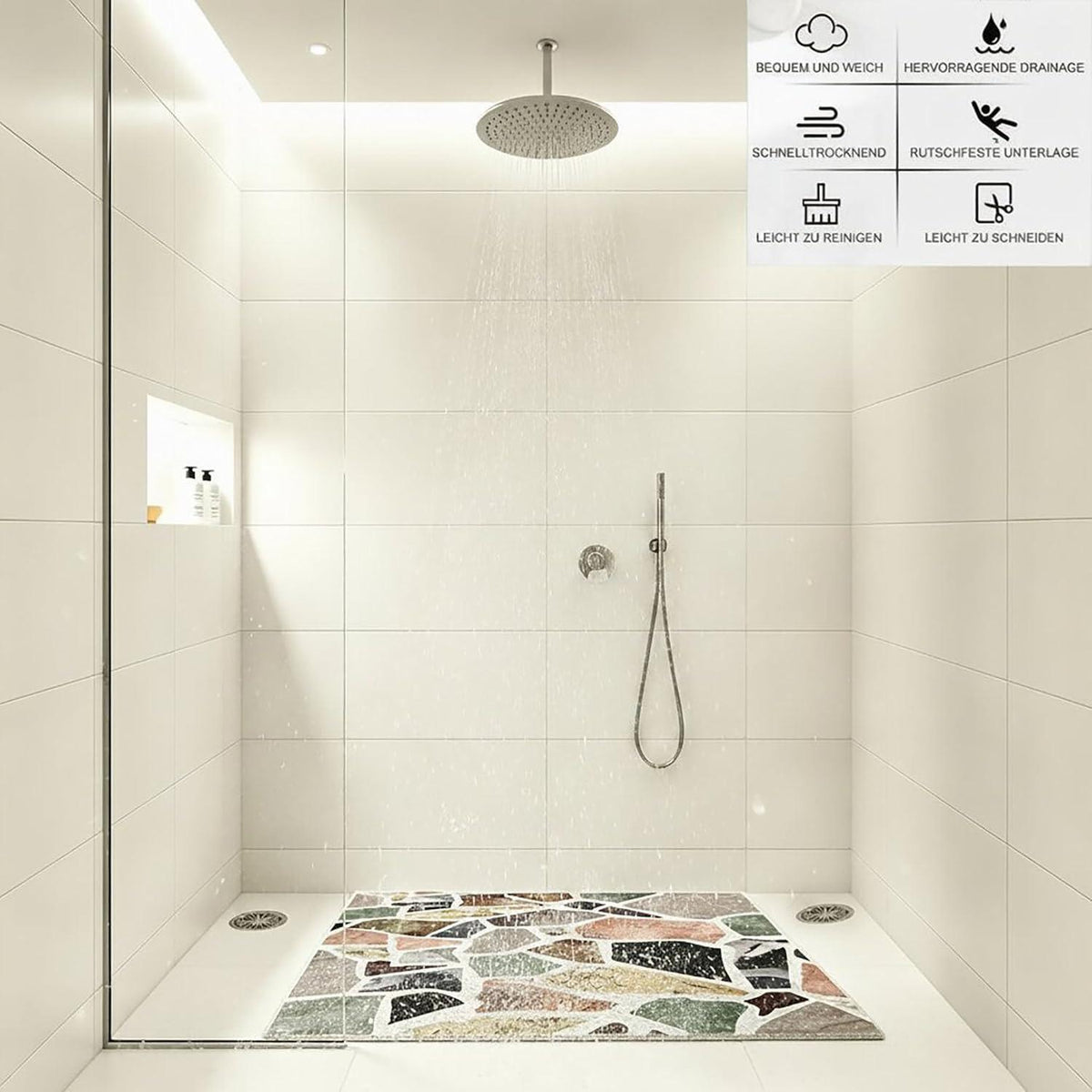 Rutschfeste Duschmatte Steinoptik 110x150 cm – Zuschneidbar & Komfortabel