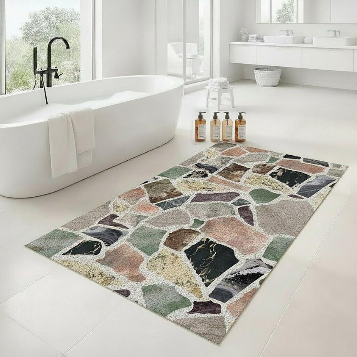 Rutschfeste Badematte 120x140 cm - Steinmuster Duschmatte