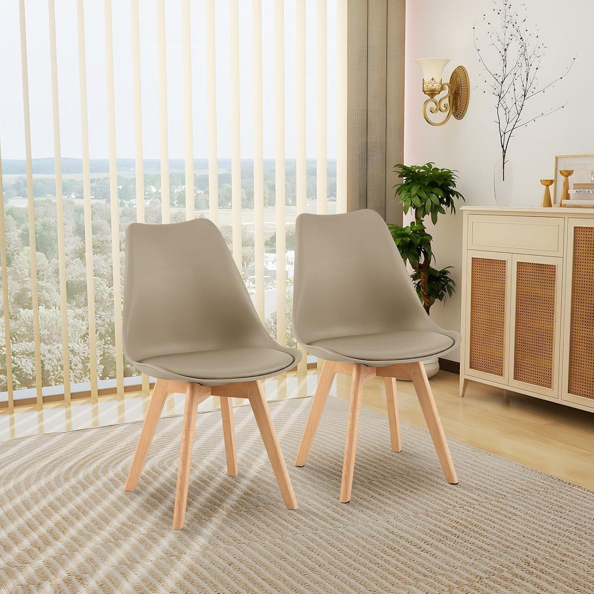 Skandinavischer Esszimmerstuhl Retro, Khaki & Beige 4er Set