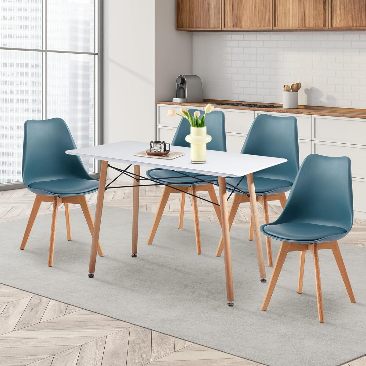 Skandinavischer Esszimmerstuhl Retro Blau (4er Set) mit Polsterung