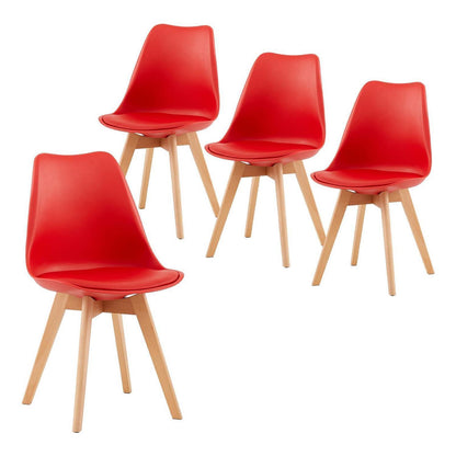 Skandinavischer Esszimmerstuhl Retro, Rot (4er Set) mit Polsterung