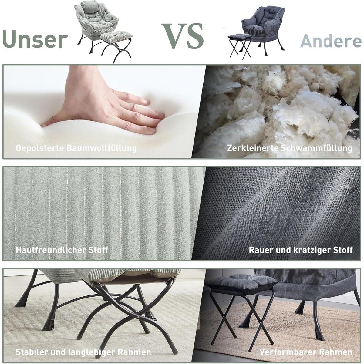 Lazy Chair mit Ottomane – Bequemer Faulenzersessel Grün