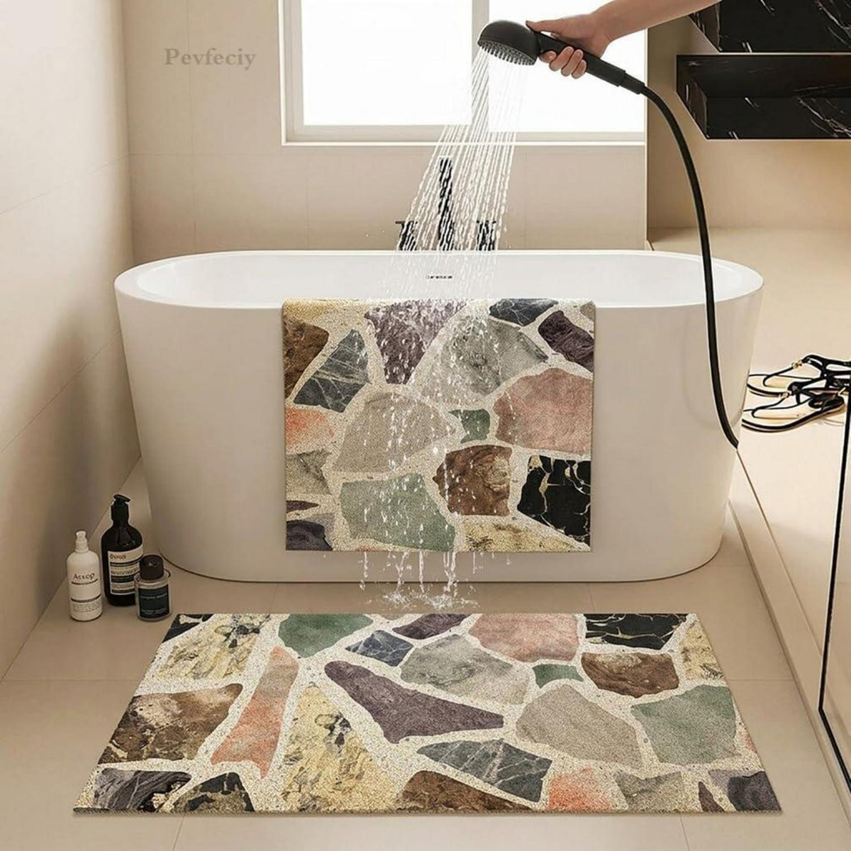 Rutschfeste Duschmatte 100x120 cm - Steinmuster & Peeling