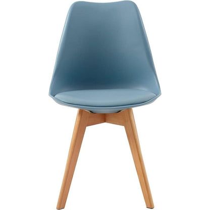Skandinavischer Esszimmerstuhl Retro Blau, Polsterung & Buchenholzbeine