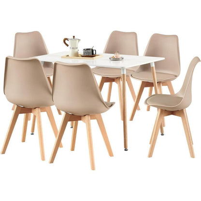 Skandinavischer Esszimmerstuhl Retro, Buchenholz, Beige (8er Set)