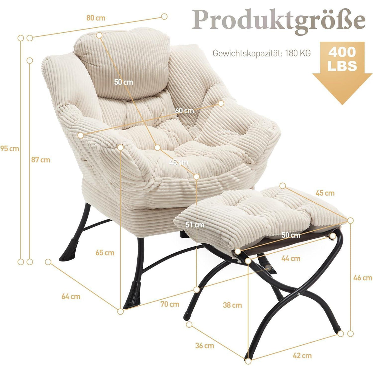 Lazy Chair mit Ottomane – Bequemer Faulenzersessel Weiß