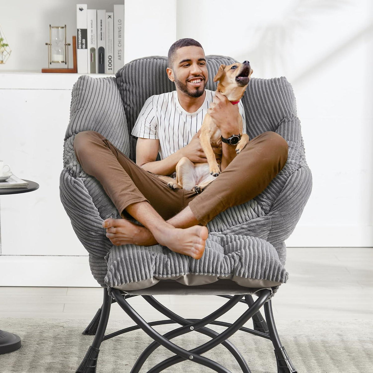 Faulenzersessel mit Ottomane – Bequemer Lounge-Sessel Grau