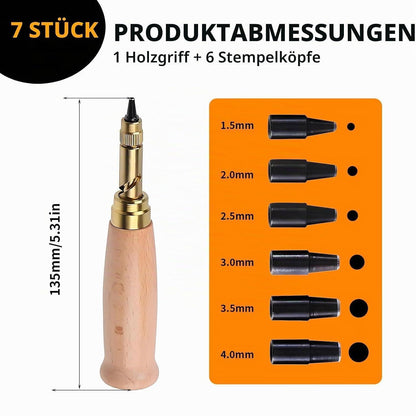 Lochstanzer Set mit 6 Größen für Papier, Leder & Filz