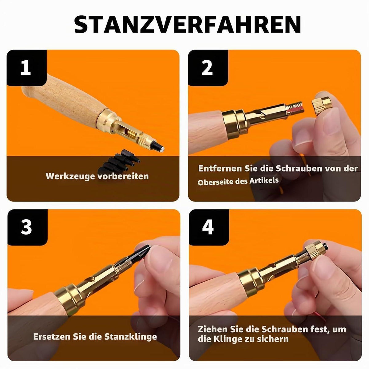 Lochstanzer Set mit 6 Größen für Papier, Leder & Filz