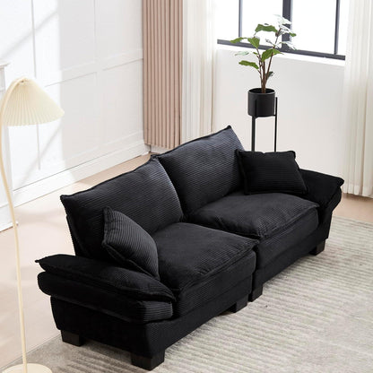 Modernes 2-Sitzer Sofa mit Polsterarmlehnen & Beinen (Schwarz)