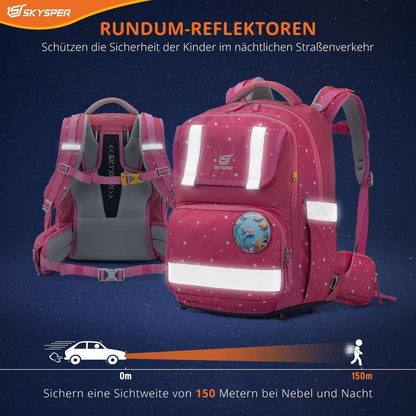 5-teiliges Schulranzen-Set Rosa – Ergonomisch & Reflektierend