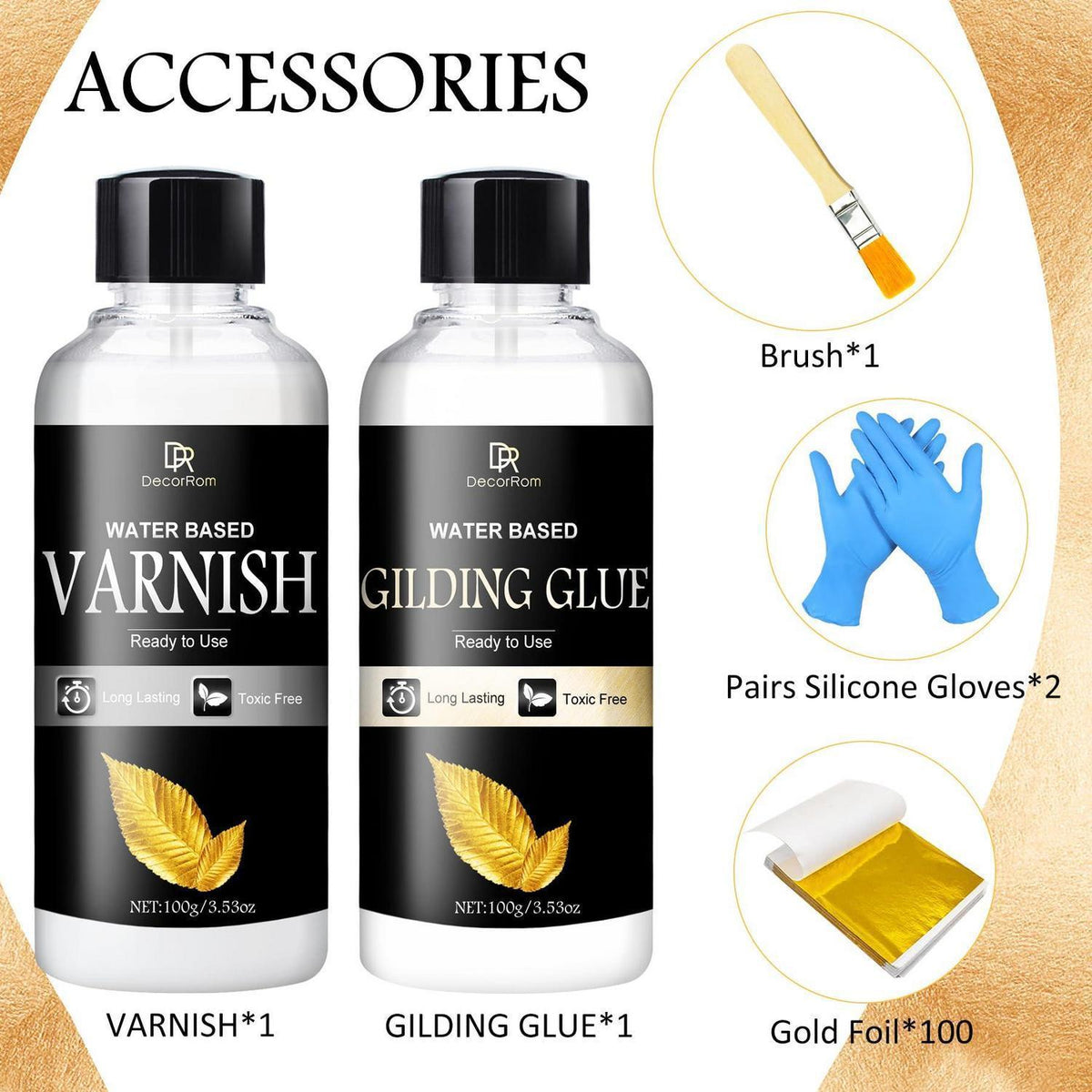 Blattgold Set mit Kleber & Schutzlack – 100 Blattgold Stücke