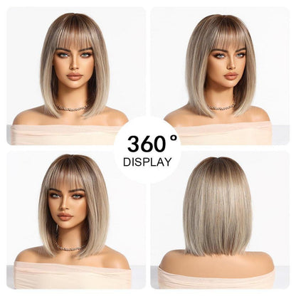 Ombre Blonde Kurzer Bob Perücke Damen Synthetisches Haar für