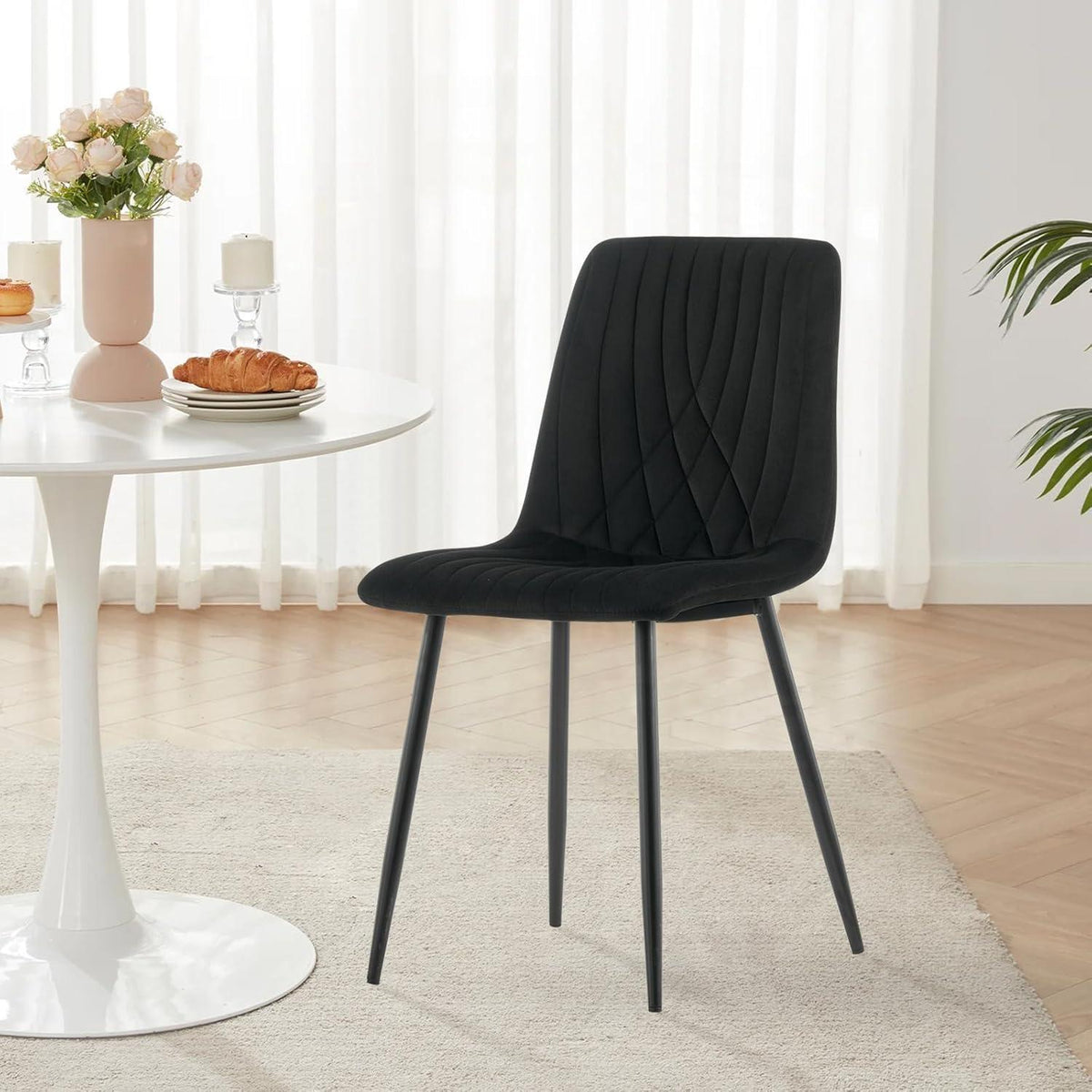 Samt Esszimmerstühle 2er-Set, Ergonomisch & Modern Schwarz