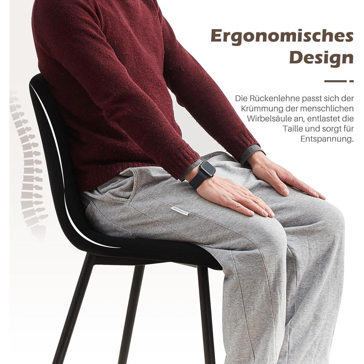 Samt Esszimmerstühle 2er-Set, Ergonomisch & Modern Schwarz