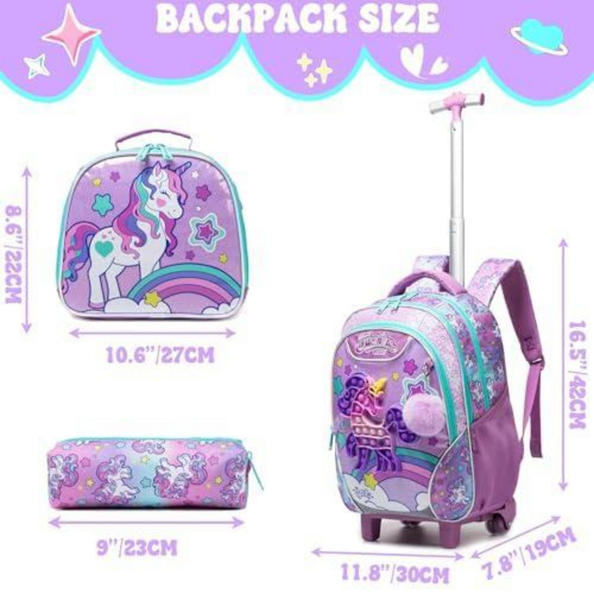 Einhorn Rollrucksack Set für Mädchen 6-8 Jahre