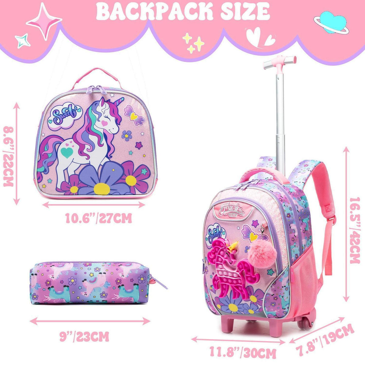 Einhorn Rollrucksack Set für Mädchen 6-8 Jahre