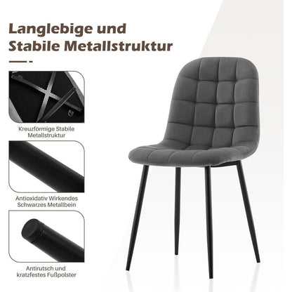 TUKAILAI Esszimmerstühle 2er-Set, Gepolsterte Samtstühle Grau