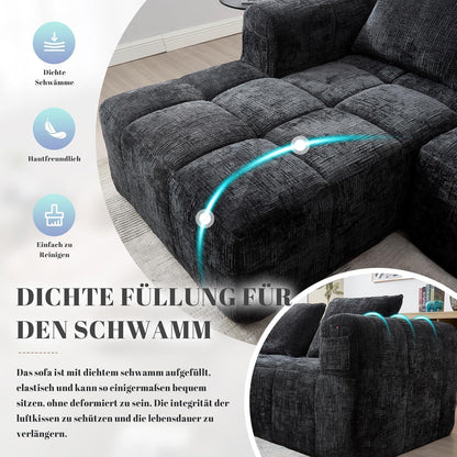 Modernes 3-Sitzer Sektionssofa mit Chaiselongue (Schwarz)