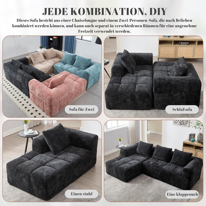 Modernes 3-Sitzer Sektionssofa mit Chaiselongue (Schwarz)
