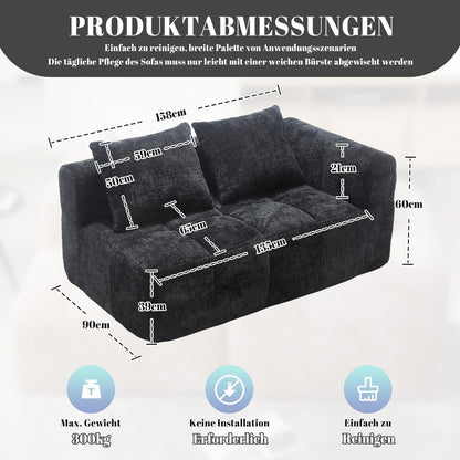 Modernes 2-Sitzer Polstersofa mit Chaise Lounge (Schwarz B)