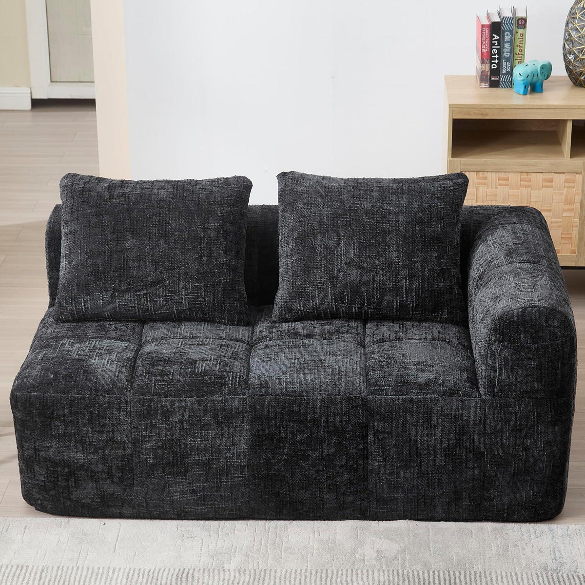 Modernes 2-Sitzer Polstersofa mit Chaise Lounge (Schwarz B)