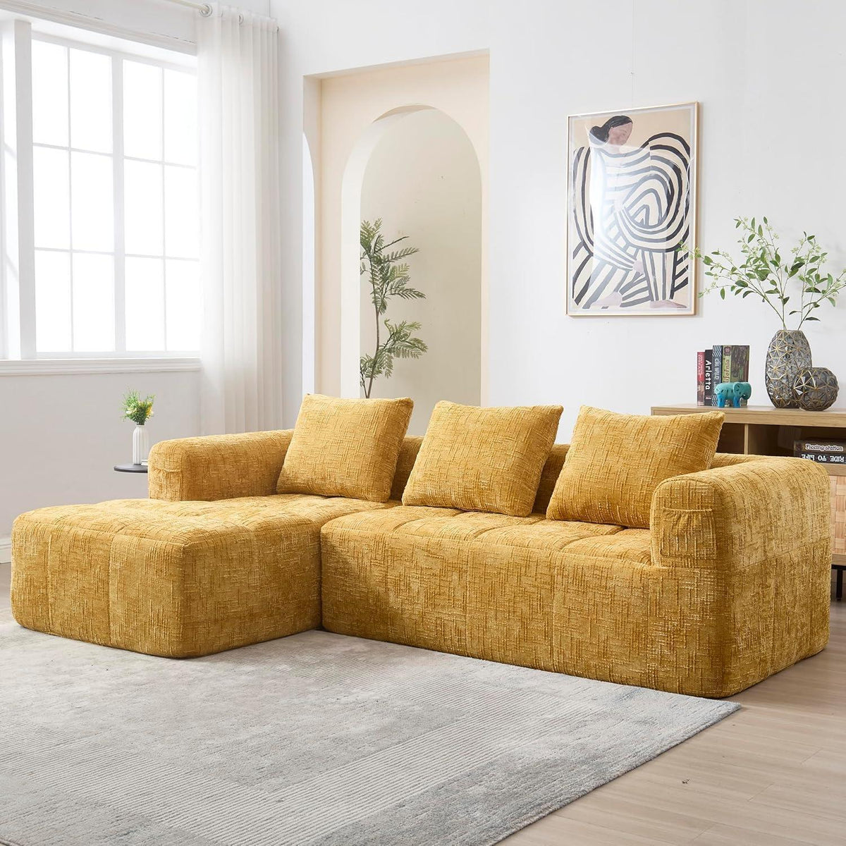 Modernes 3-Sitzer Sektionssofa mit Chaiselongue (Gelb C)