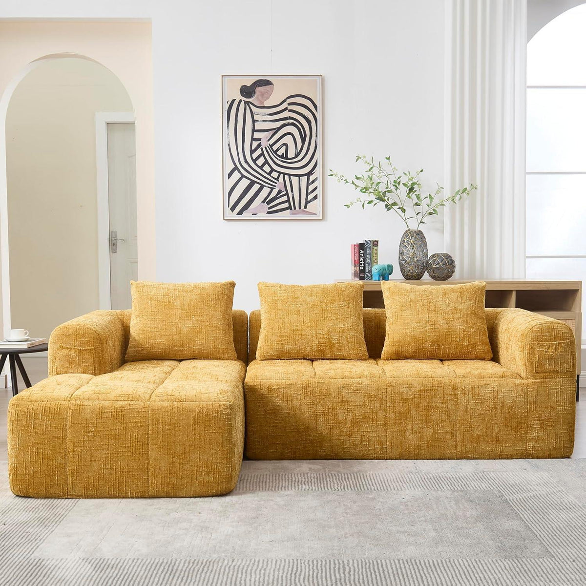 Modernes 3-Sitzer Sektionssofa mit Chaiselongue (Gelb C)