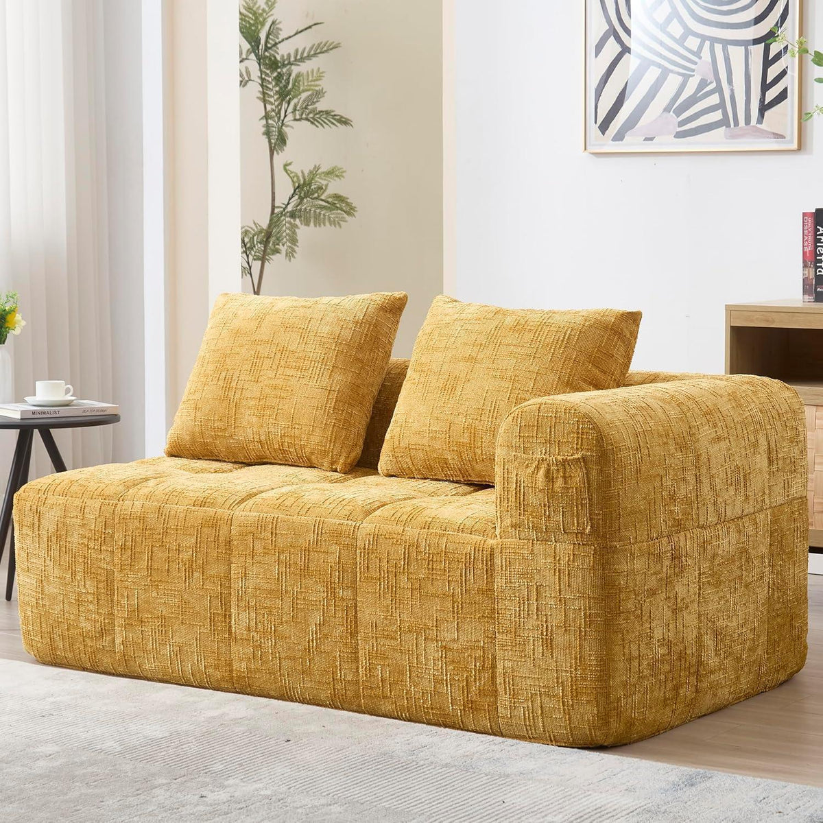 Modernes 2-Sitzer Polstersofa mit Chaise Lounge (Gelb B)