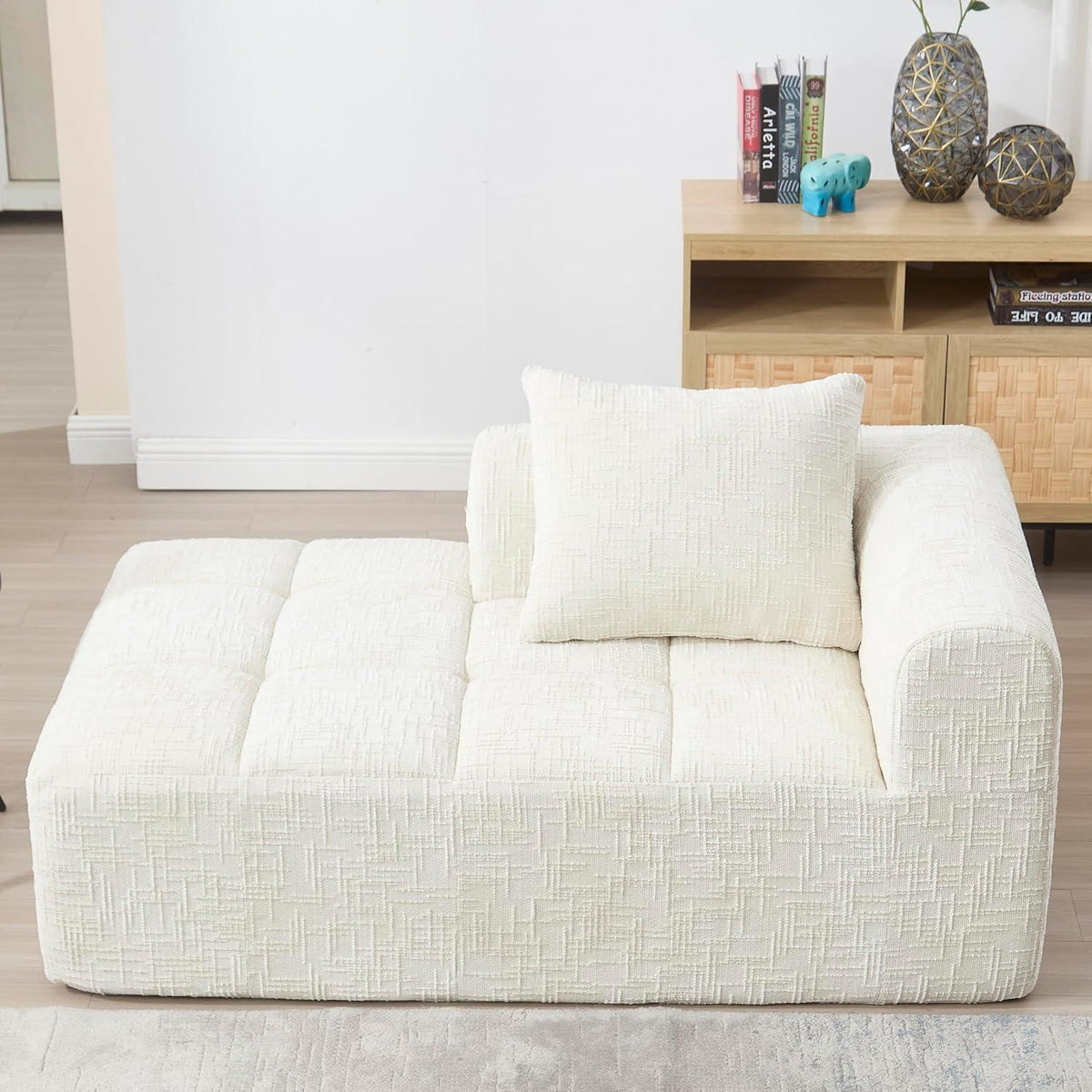 Modernes 1-Sitzer Sofa mit Chaise Lounge & Kissen (Beige A)
