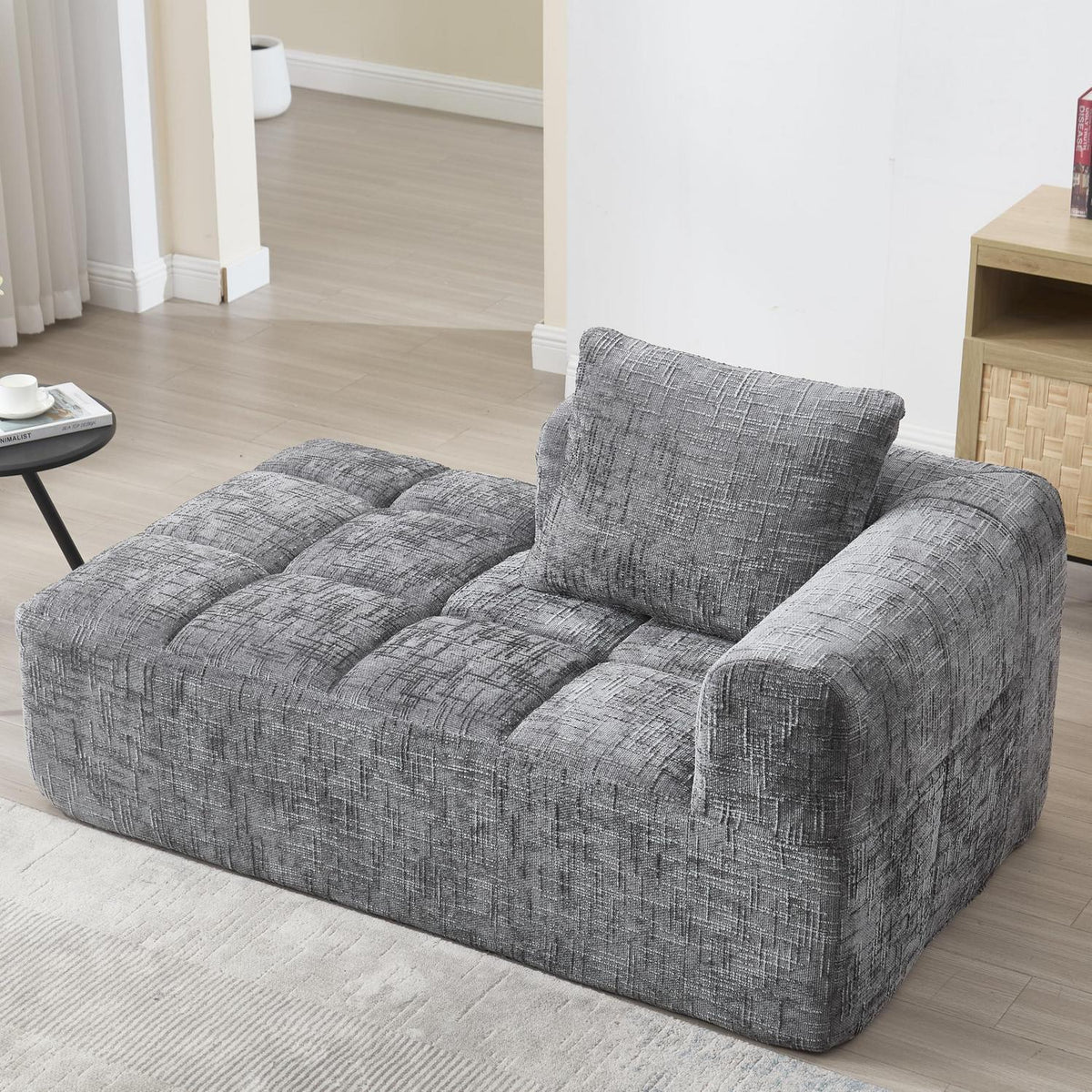 Modernes 1-Sitzer Sofa mit Chaiselongue (Grau) – Kein Aufbau