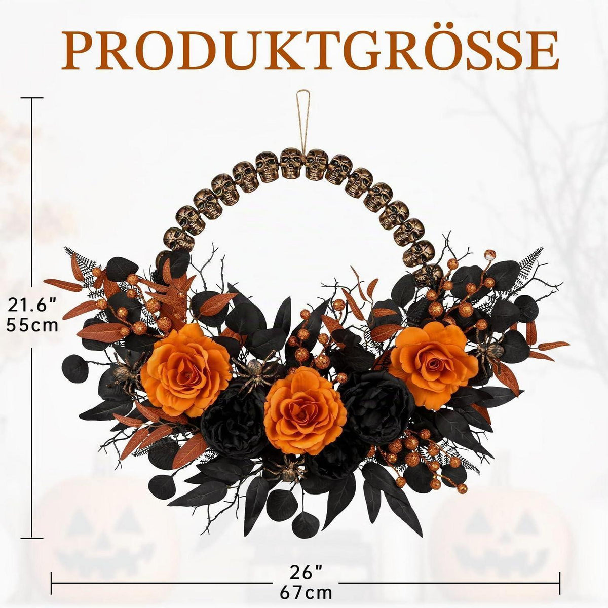 Halloween Türkranz 66cm mit Schädel & Spinne – Gruselige Herbst Deko