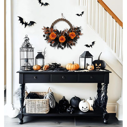 Halloween Türkranz 66cm mit Schädel & Spinne – Gruselige Herbst Deko