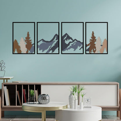 Metall Bergwandbild 4er Set – Gebirgswald Dekor