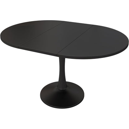 Ausziehbarer Esstisch oval, Schwarz – 100/140 x 100 cm