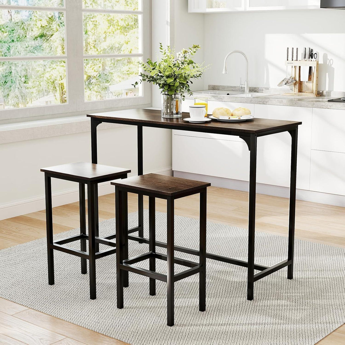 RELAX4LIFE Bartisch-Set mit Barhockern – Industrie-Design Grau