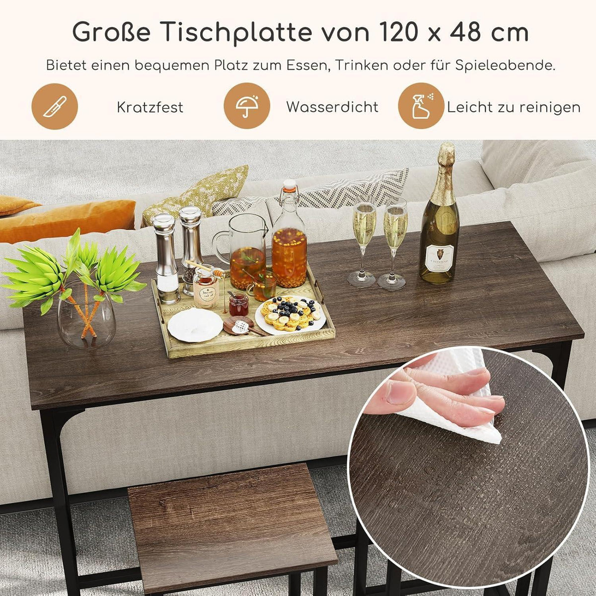 RELAX4LIFE Bartisch-Set mit Barhockern – Industrie-Design Grau