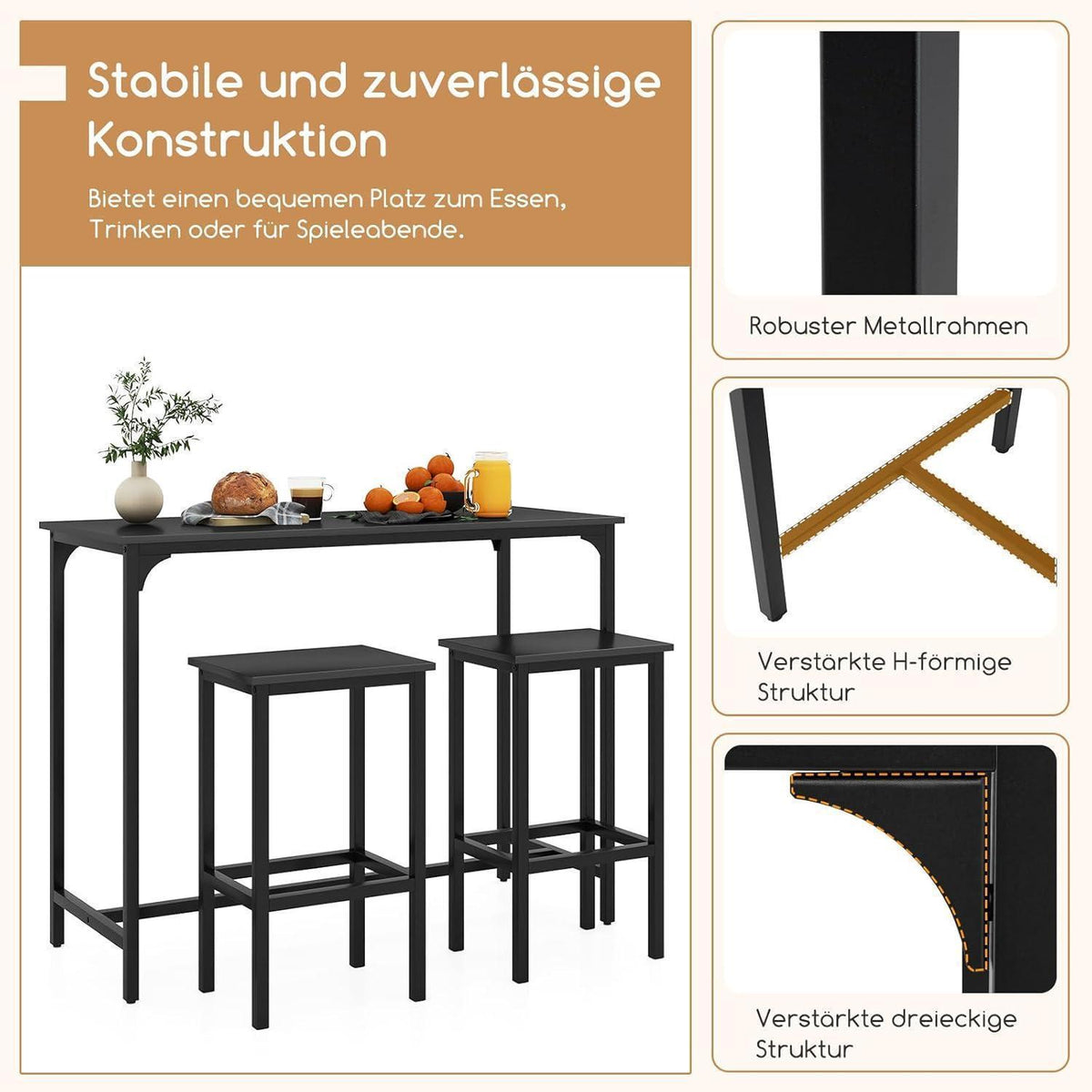 RELAX4LIFE Bartisch-Set mit Barhockern – Industrie-Design Schwarz
