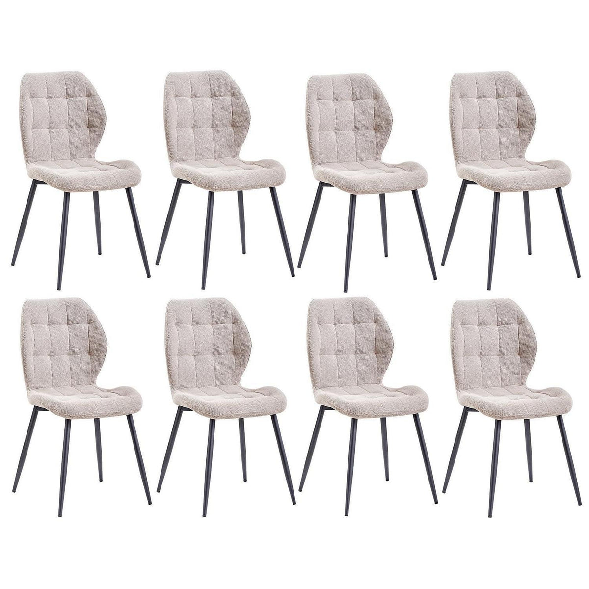 8er-Set Esszimmerstühle Nordic Stil, Khaki, Schwarze Metallbeine