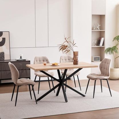 8er-Set Esszimmerstühle Nordic Stil, Khaki, Schwarze Metallbeine