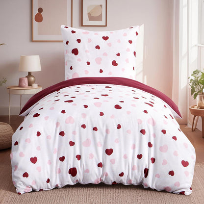 Bettwäsche-Set 155x220 Herzen Rosa Rot mit Kissenbezug