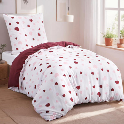 Bettwäsche-Set 155x220 Herzen Rosa Rot mit Kissenbezug