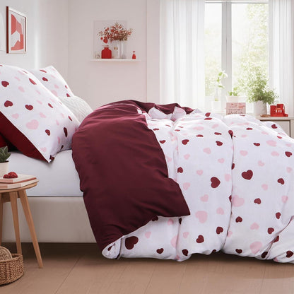 Bettwäsche-Set 155x220 Herzen Rosa Rot mit Kissenbezug